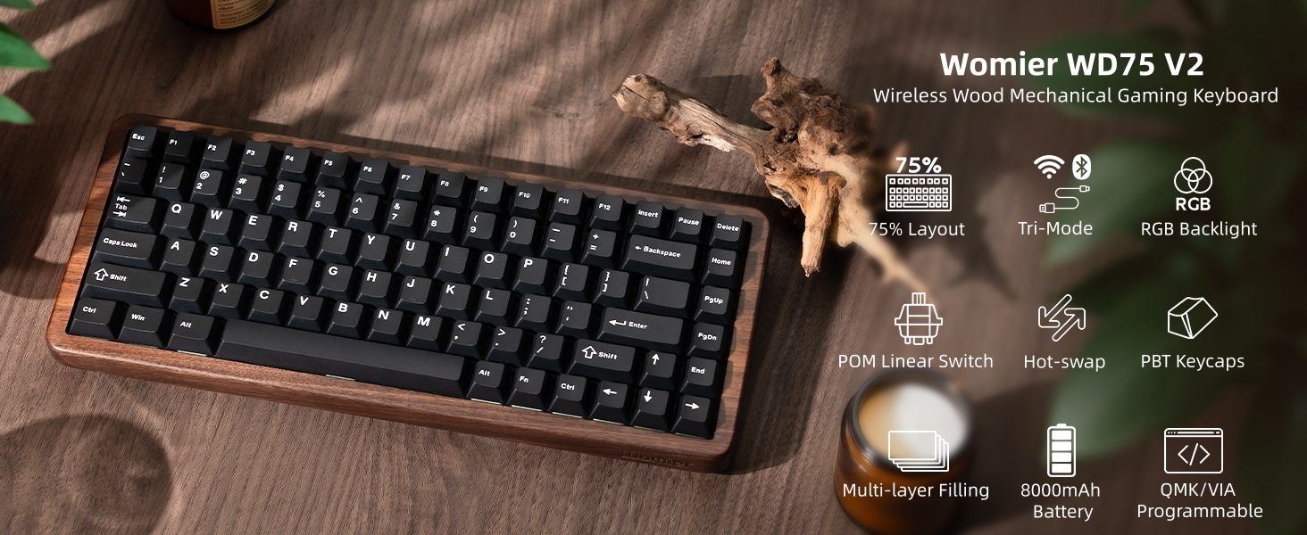 Amazon.com: Womier 75% Mechanical Keyboard Wireless with Wood